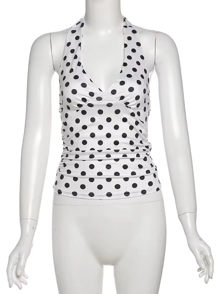 Polka Dot Print Halter Top
