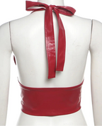 Faux Leather Halter Tie-Back Corset Top