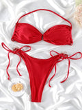 Red Solid Push-Up Bikini Set Weeknd Shop Online