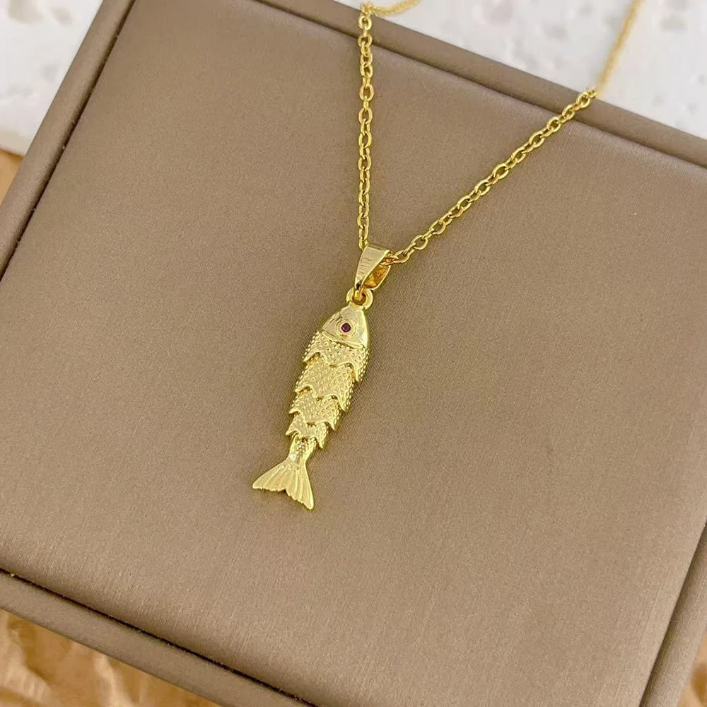 Gold Fish Pendant Necklace