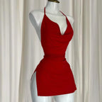 Simple Spaghetti Halter Mini Dress