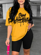 Stay Humble Letter Print Tee – Unisex 90s-Inspired Style