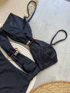 3 Colors Sexy Metal Rings Cut-Out One-Piece Swimsuit
