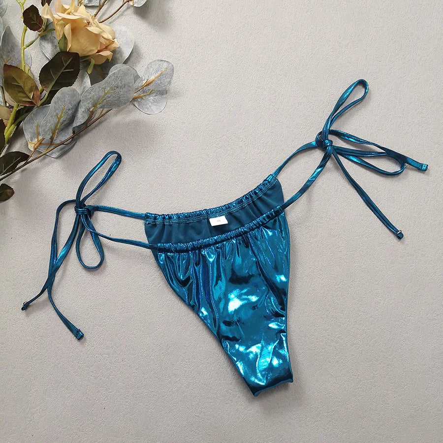 Gem Blue Glossy Bandeau Bikini Set