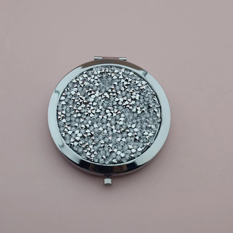 Rhinestone Compact Round Folding Mirror