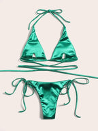 Halter Brazilian Metallic Satin Bikini