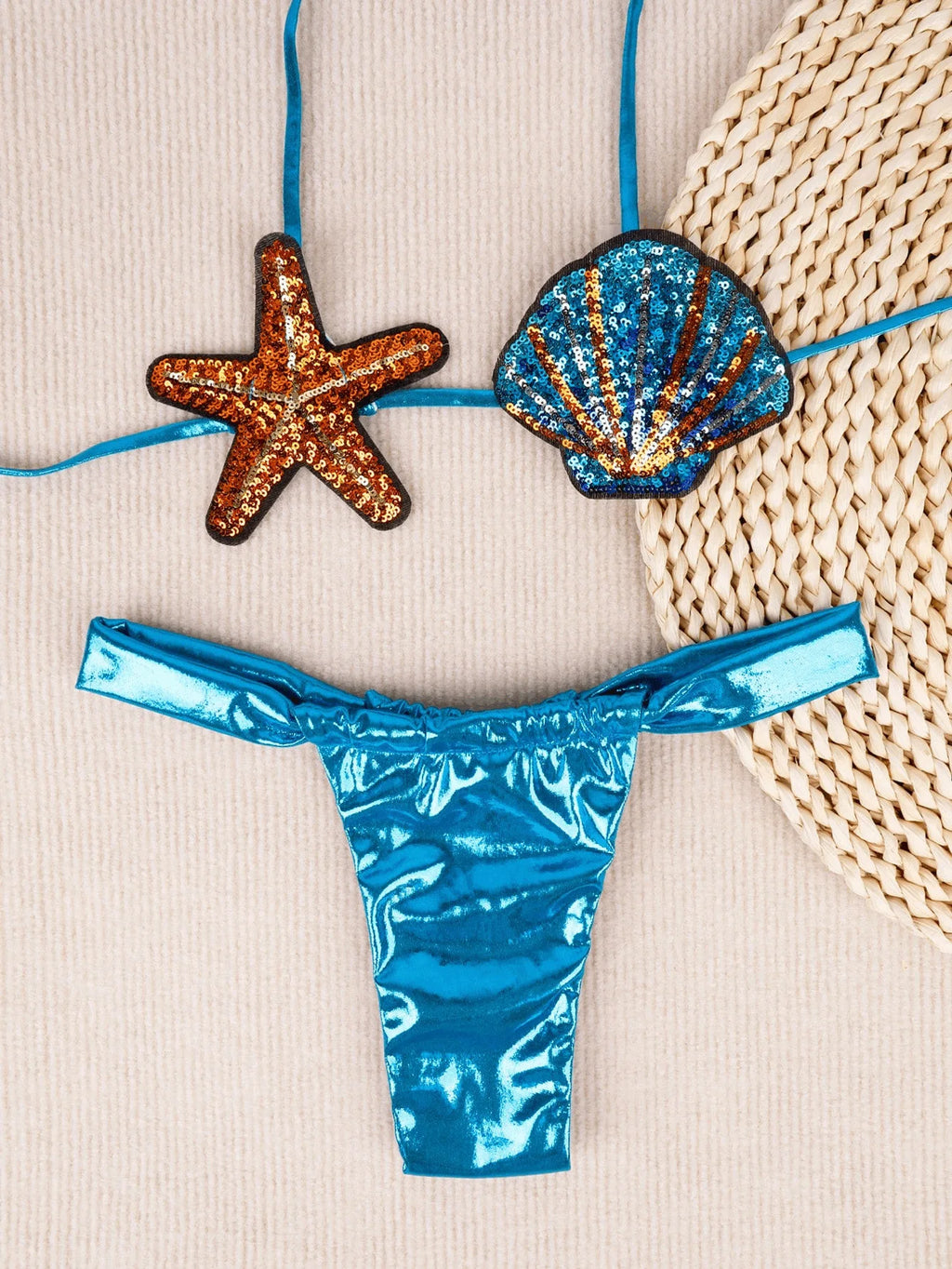 Shiny Sequin Shell Starfish Bikini Set