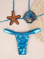 Shiny Sequin Shell Starfish Bikini Set