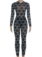 "Blue Electric" Long Sleeve mesh Jumpsuit