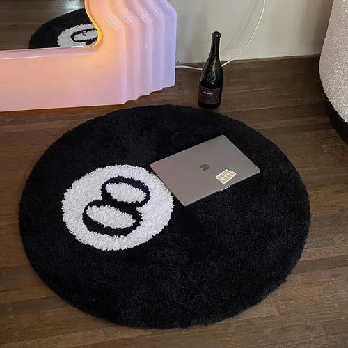 Black 8 Ball Round Carpet – Plush Flocked Anti-Slip Floor Rug Weeknd Shop Online