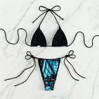 Blue Butterfly Print Halter Bikini Set