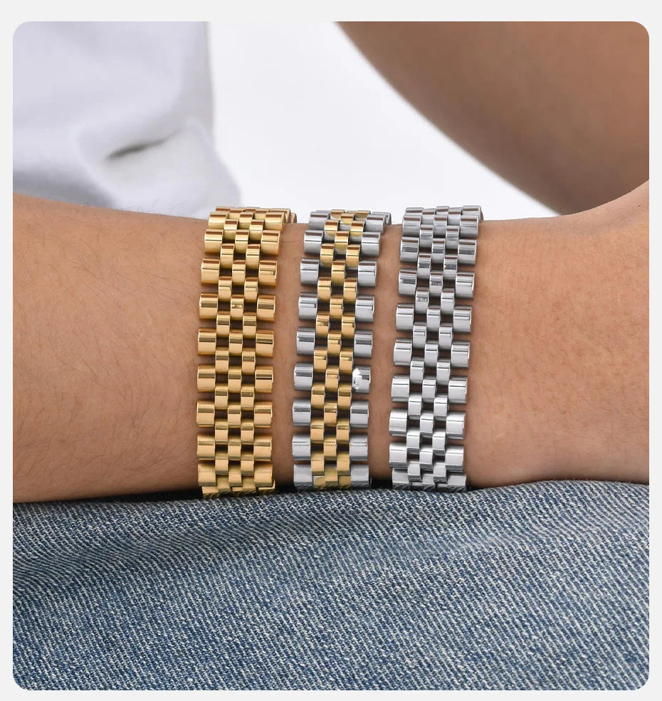 15mm Masculine Watch Band Bracelet — Bold Stainless Steel Wristband for Men