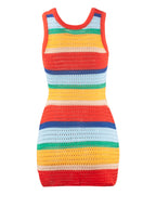 Striped Knitted Hollow Out Mini Dress