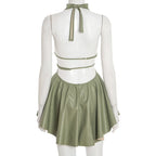 Gal Gal Green Sexy Faux Leather Deep V-Neck Dress