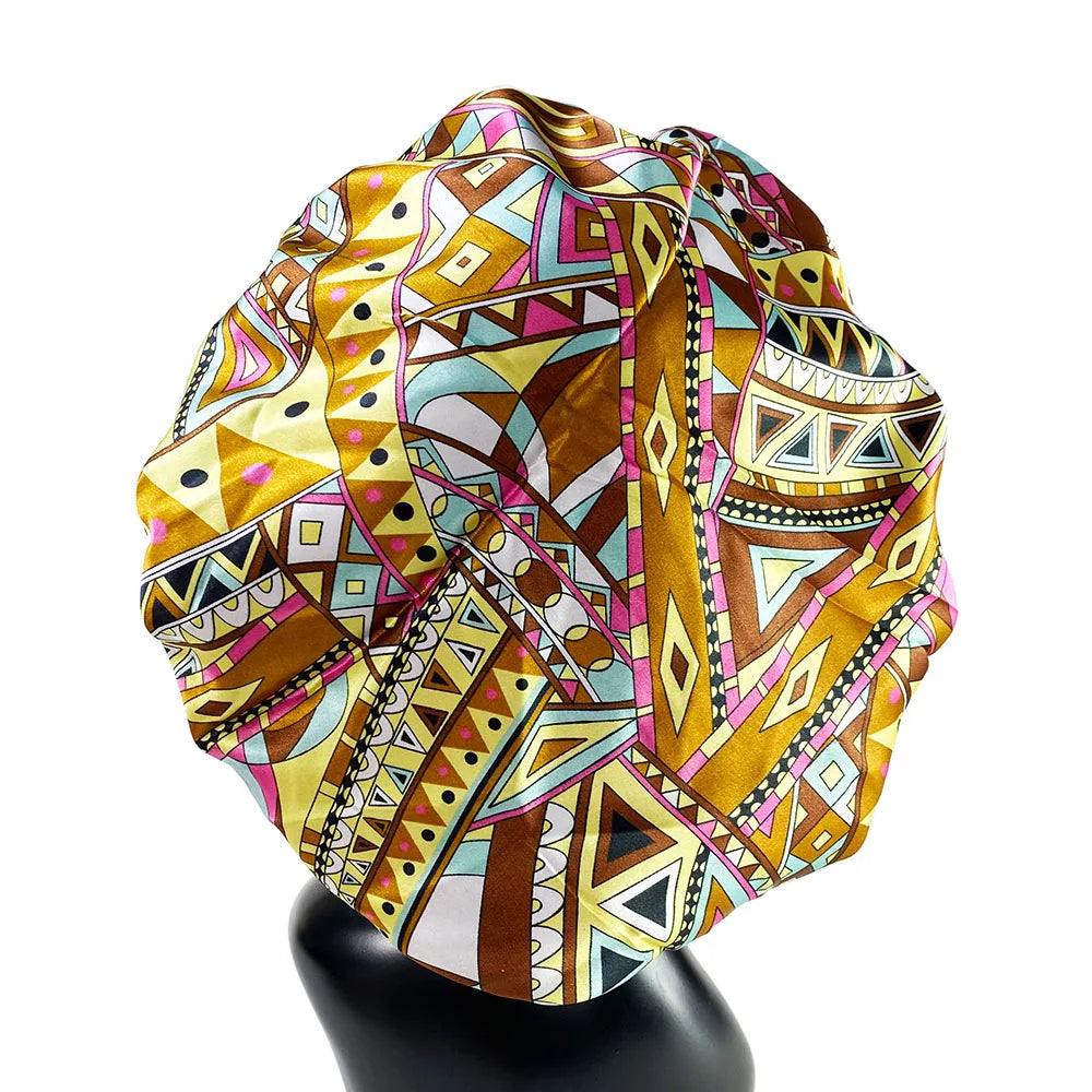 Women’s Satin Bonnet Cap – Double Layer Silky Sleep Cap with Elegant Print