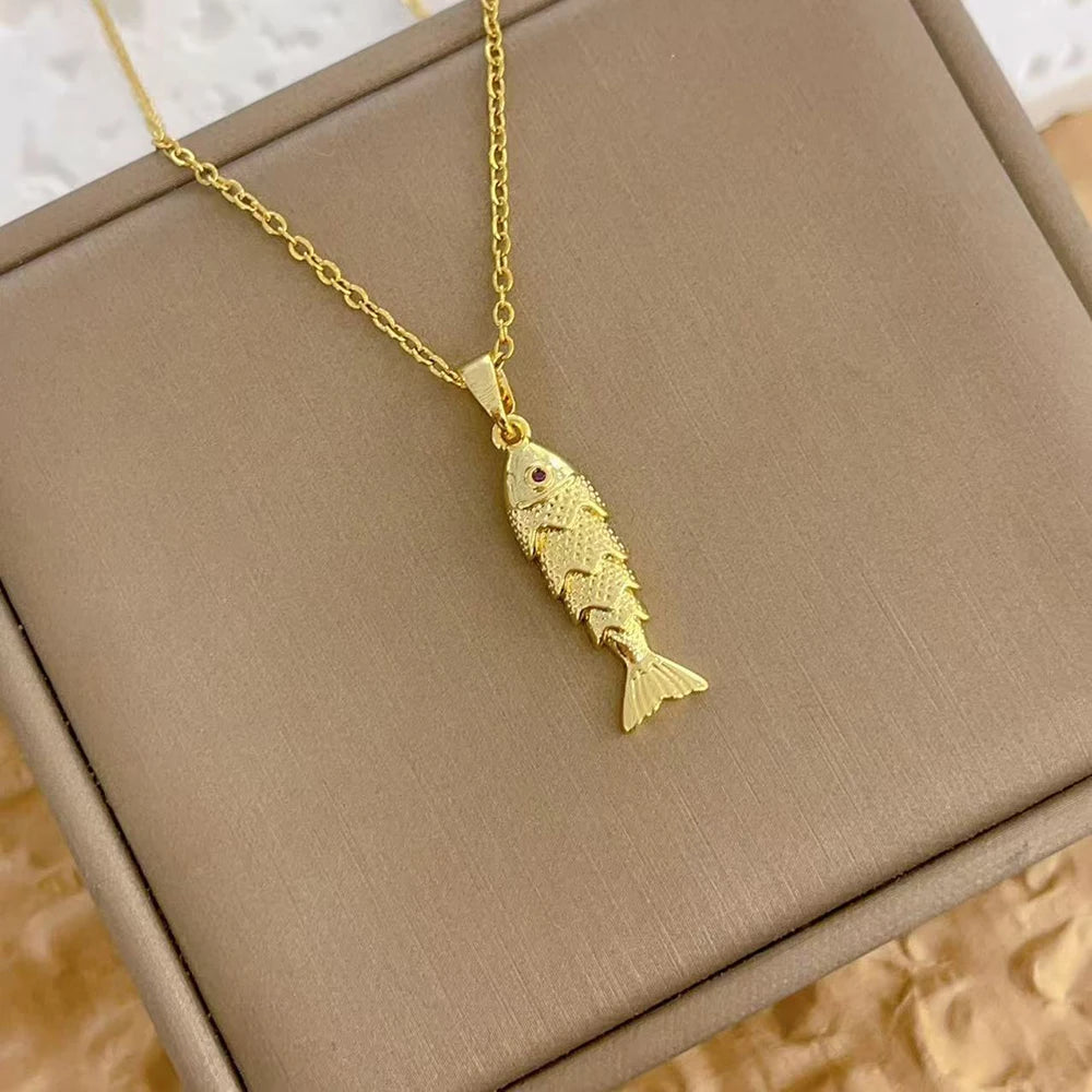 Gold Fish Pendant Necklace