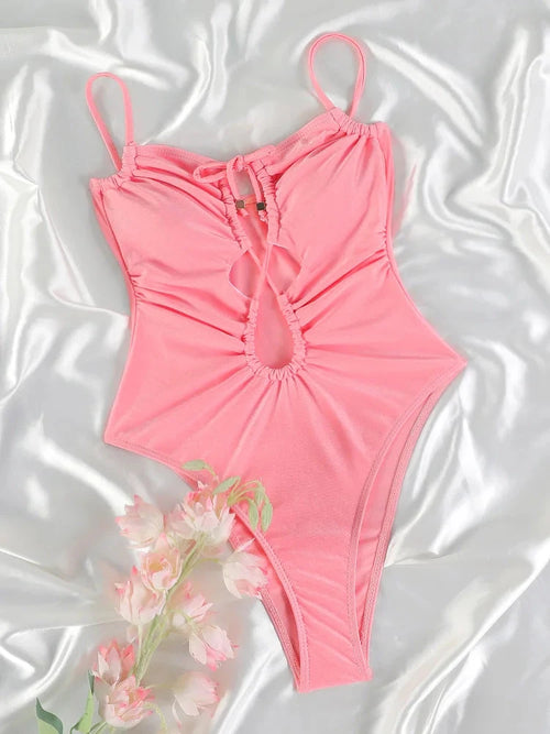 Aniya Pink Women’s Solid Color Bandage One Piece Swimsuit Weeknd Shop Online