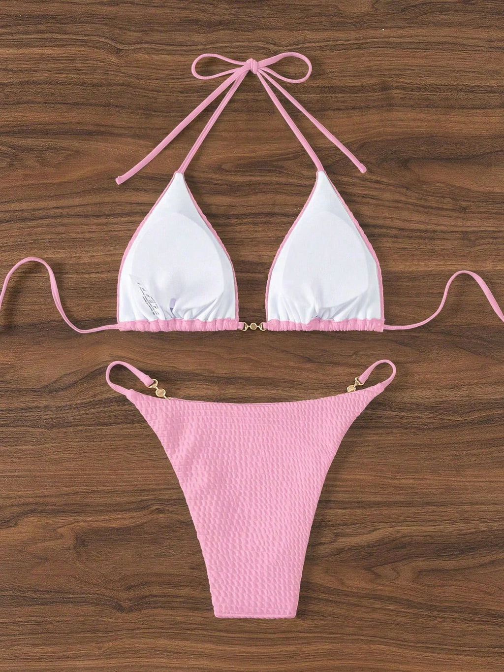 Pink Low-Rise Triangle Bikini Set
