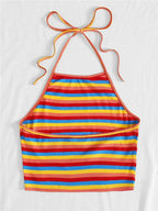 Rainbow Rib-Knit Striped Halter Top