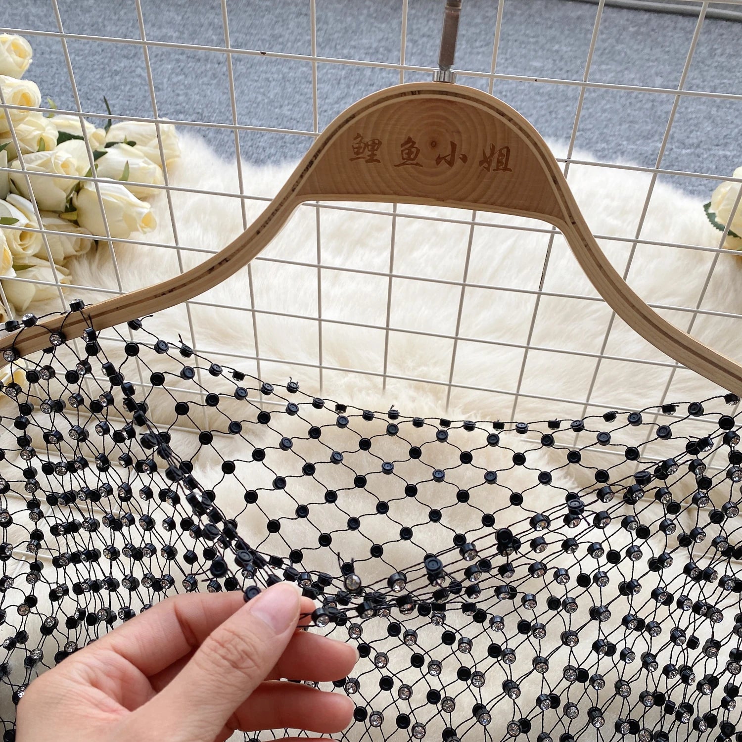 Chic Rhinestone Fishnet Blouse