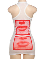 Lip Print Women Long Tank See Throuh Dress