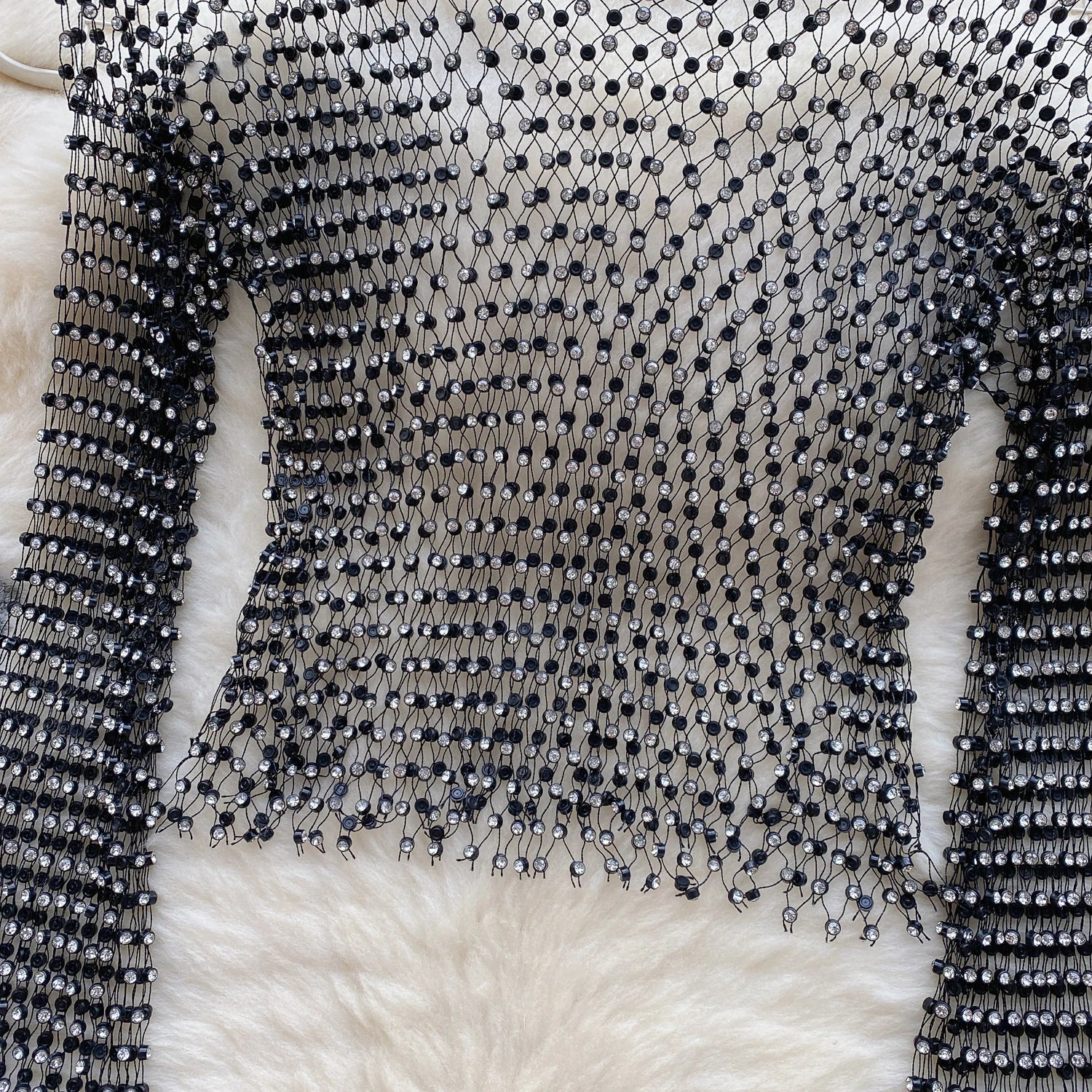 Chic Rhinestone Fishnet Blouse
