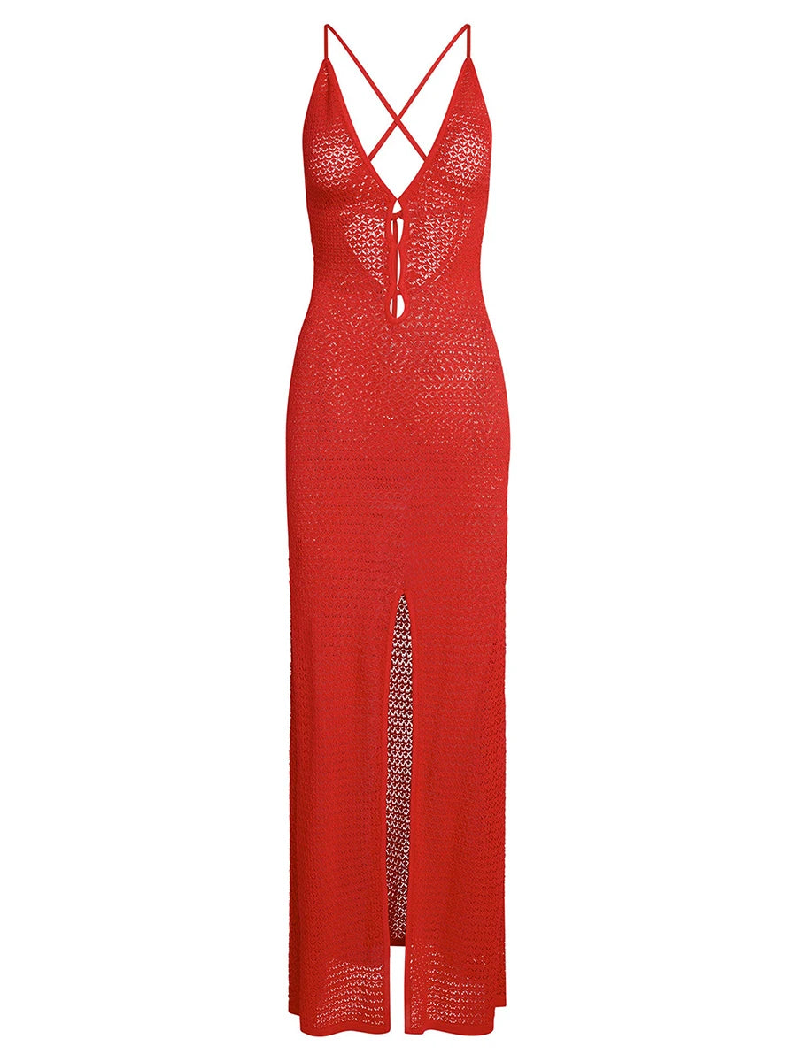 Cameron's Lace Crochet V-Neck Backless Long Dress