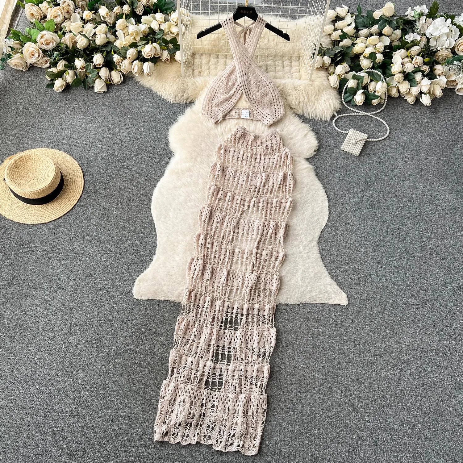 Janie Cross Halter Top + Split Long Skirt Set