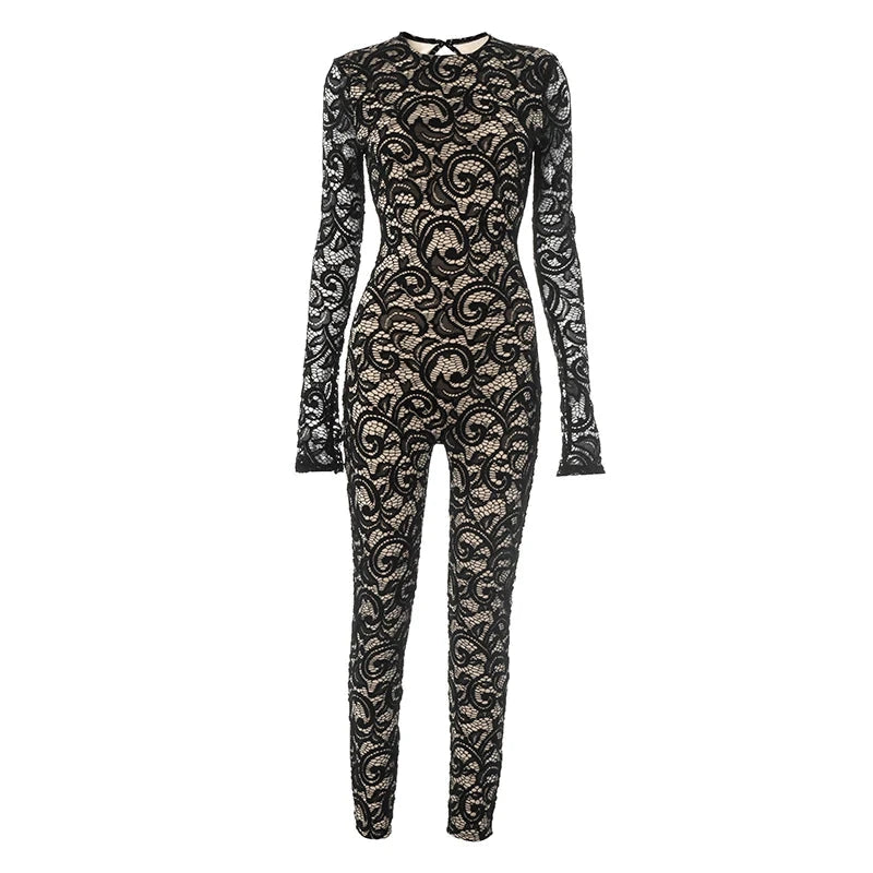 Women’s Sexy Round Neck Lace Patchwork Backless Jumpsuit Weeknd Shop Online
