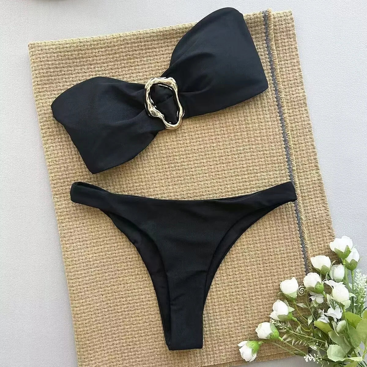 Kelce Chic Black Bandeau Bikini Set