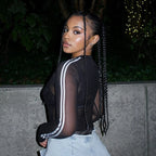 Mesh Long Sleeve Number 3 Print Crop Top
