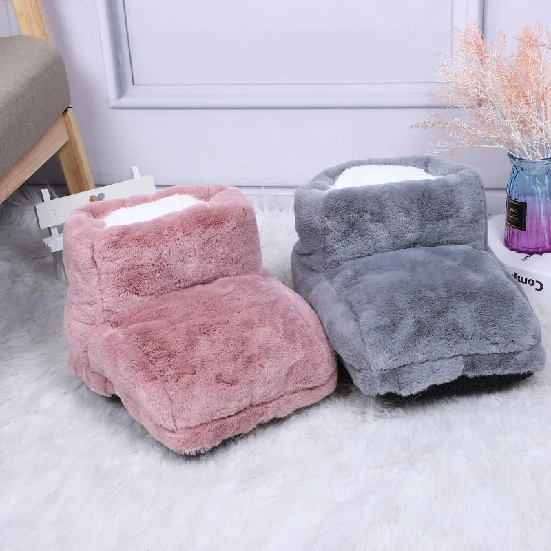 USB Electric Foot Warmer Plush Heating Slippers – Thermostatic Shoes for Winter Feet Heating