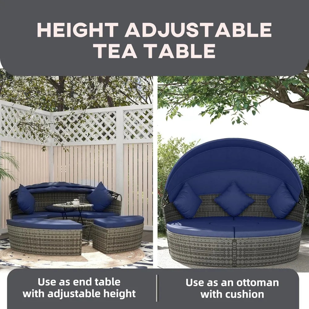 4-Piece Round Rattan Daybed
