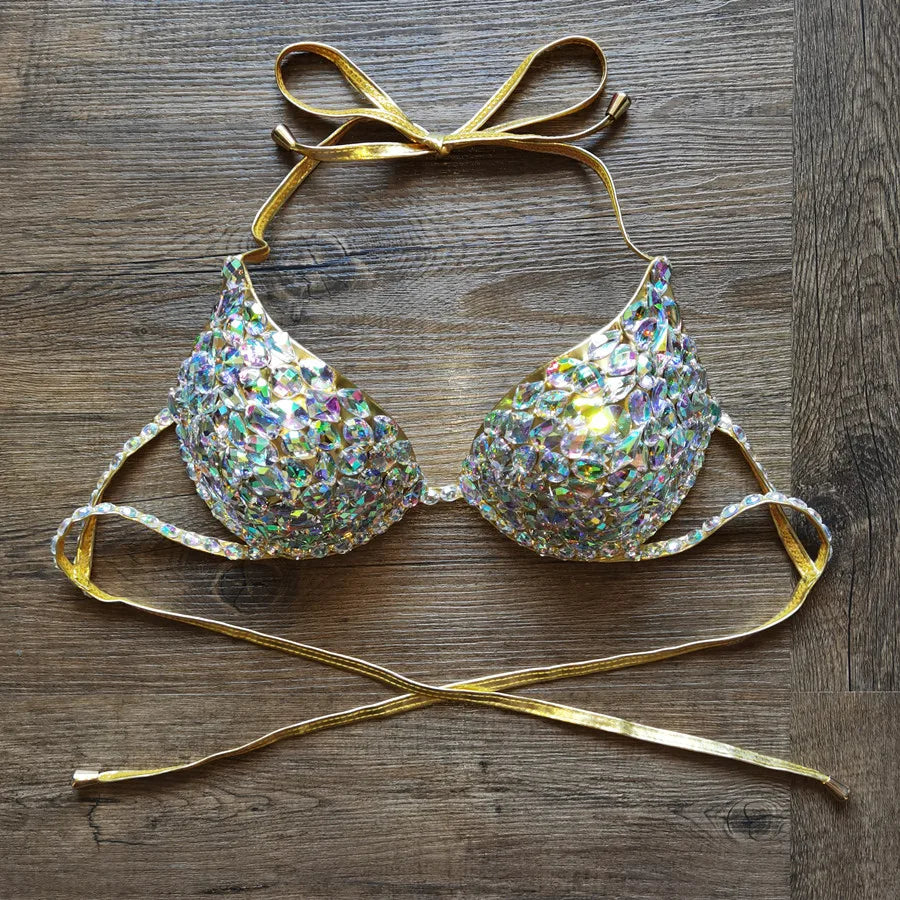 Luxury Rhinestone Crystal Embellished Gold Bikini