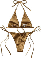 Halter Brazilian Metallic Satin Bikini