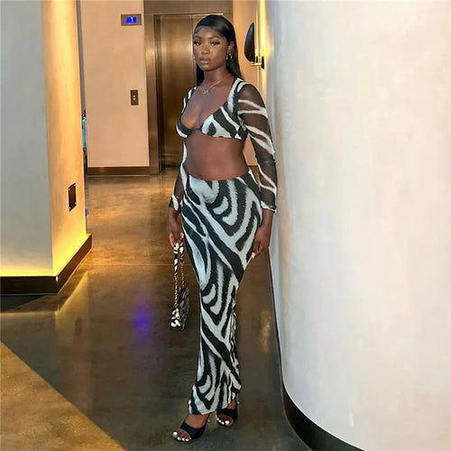 "I Feel Iffy" Stripe Two Piece Mesh Skirt Set Weekend Shop