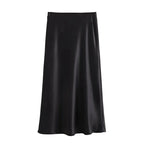 Elegant High-Waisted Satin Midi Skirt
