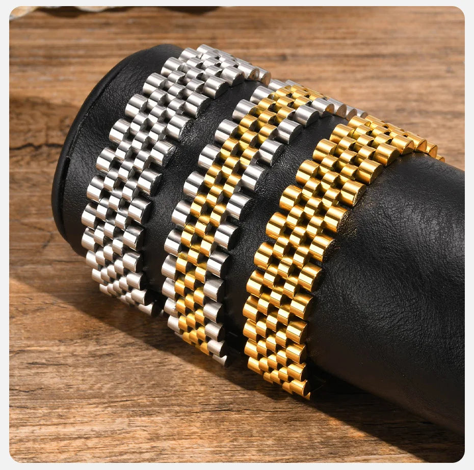 15mm Masculine Watch Band Bracelet — Bold Stainless Steel Wristband for Men