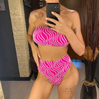 Sexy Wave Striped Bandeau High Waist Bikini Set