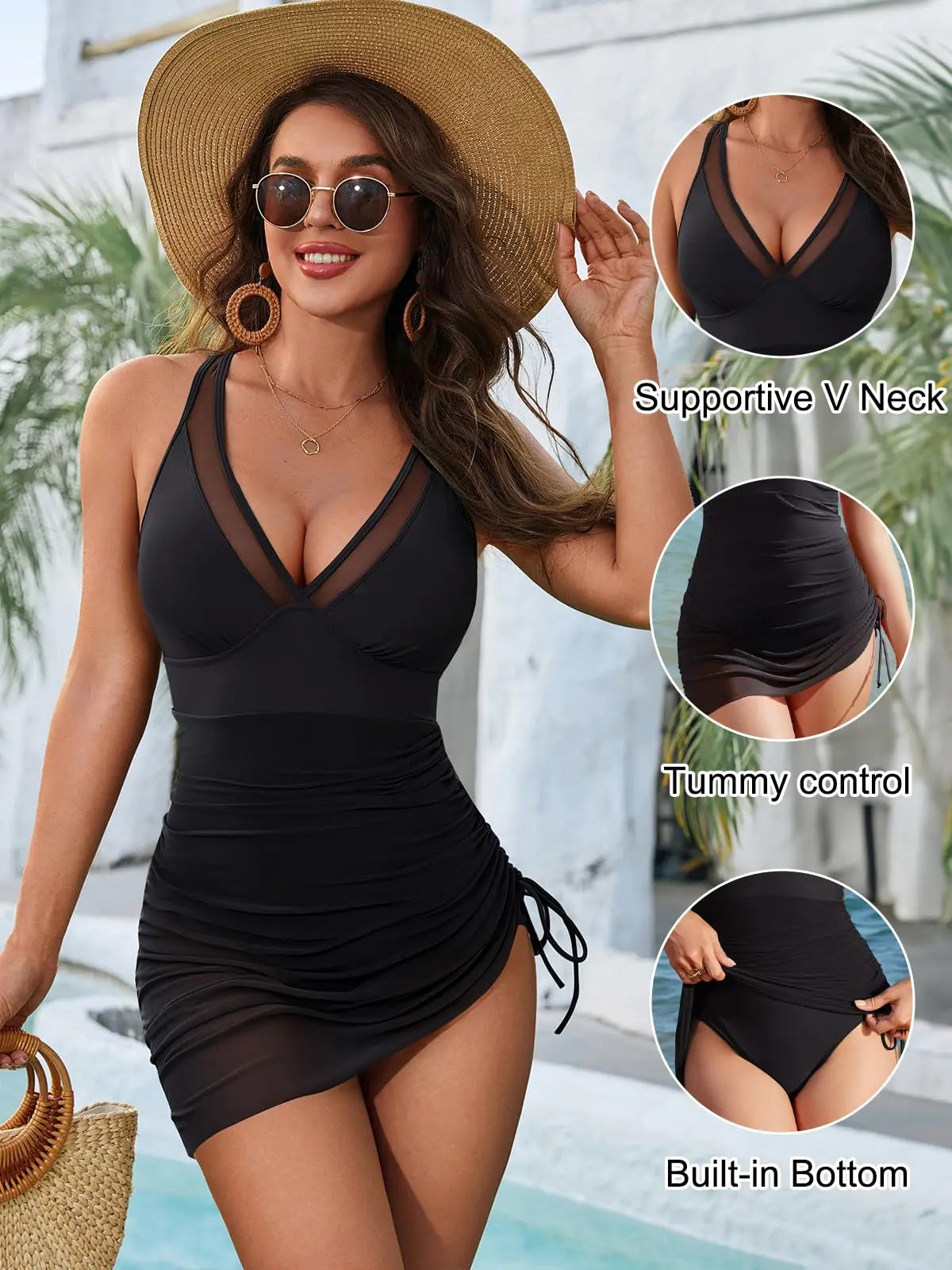 Womens High Waisted Bikini Sets Tummy Control Swimsuits Mesh Wraps Bathing Suits
