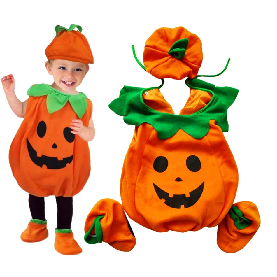 Kids Pumpkin Costume with Hat – Halloween Cosplay Fun for Boys & Girls!