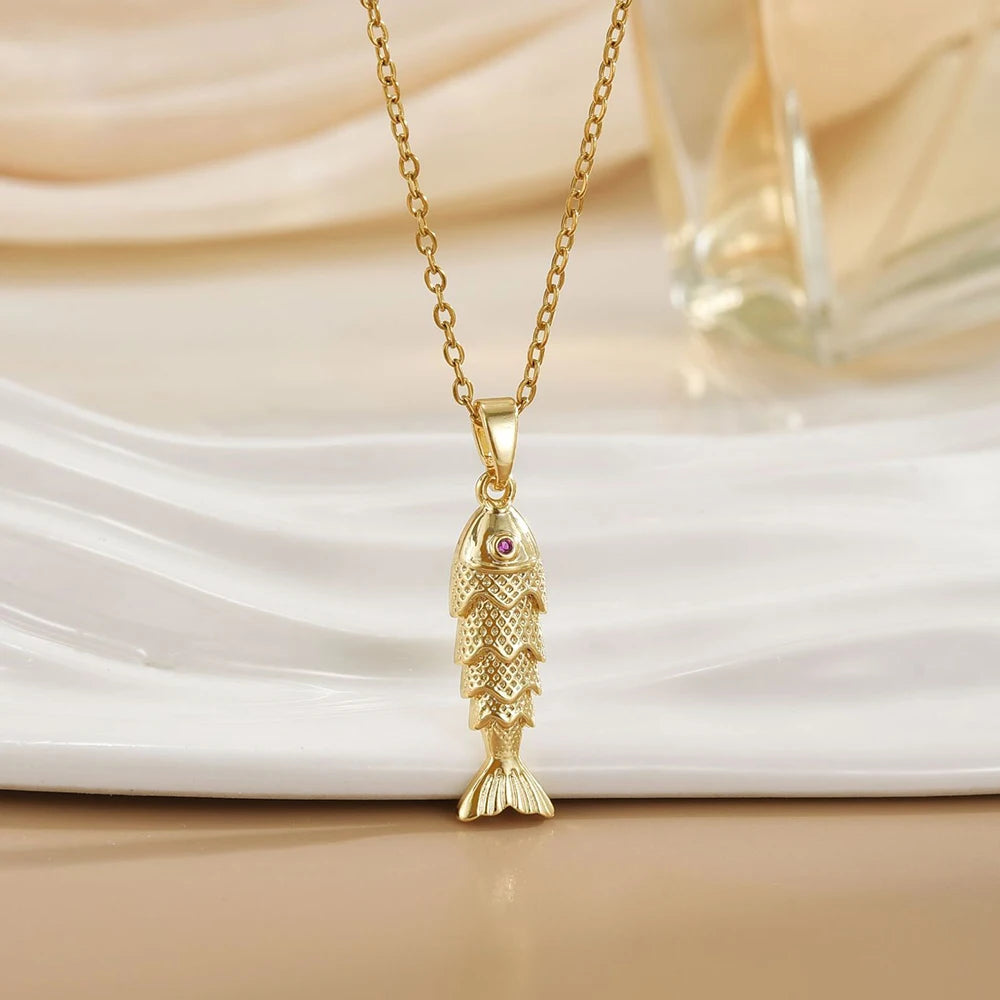 Gold Fish Pendant Necklace