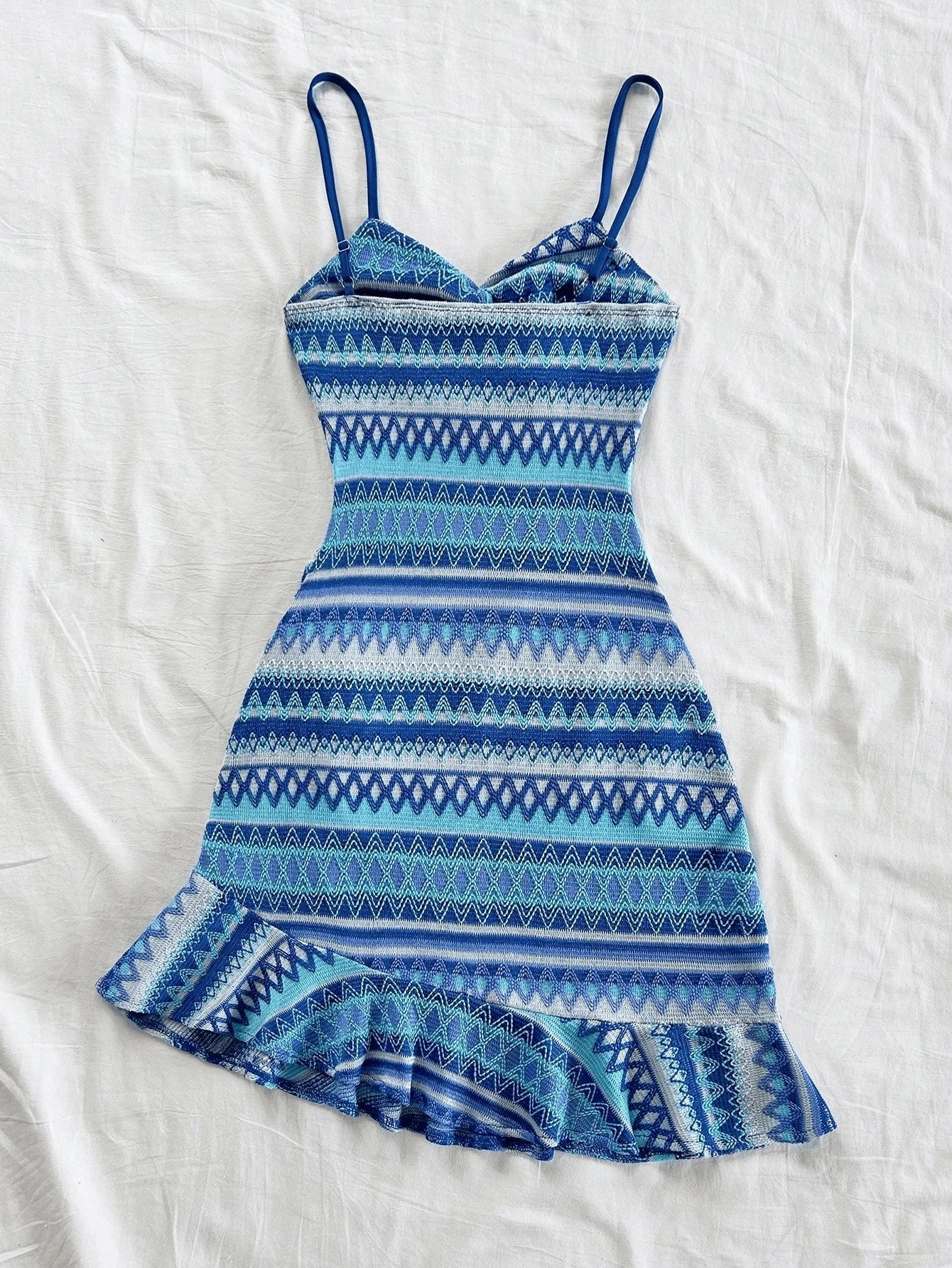 Blue Boho Print Spaghetti Strap Bodycon Mini Dress Weeknd Shop Online