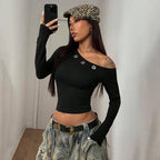 Zanna Off-Shoulder Slant Neck Hollow Out Crop Top Weeknd Shop Online