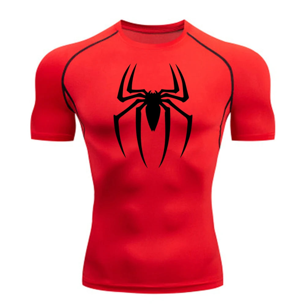 Men's Spider Print Compression Shirt – Quick-Dry, Breathable Gym Tee