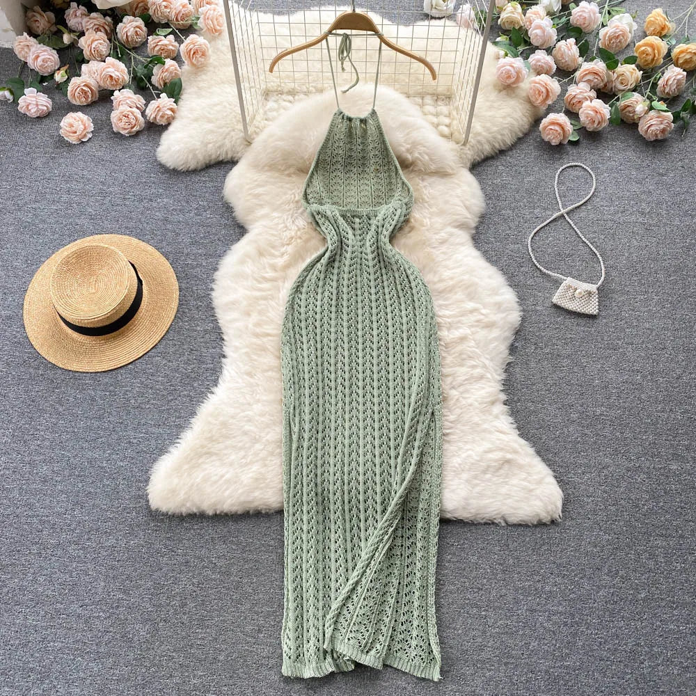 Sexy Backless Knitted Halter Dress