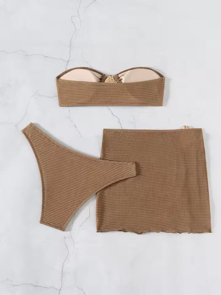 Tiffany Brown Sexy Bandeau Bikini Set