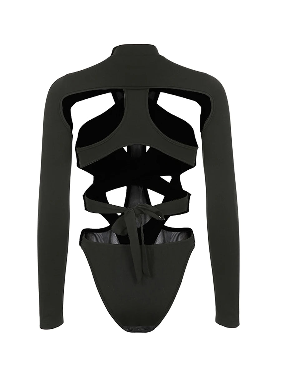 Ridder Irregular Cut Out Black Bodysuit