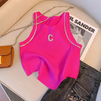"Pop Off" Print Rib-Knit Colorblock Tank Crop