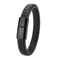 ibrow Black Braided Leather Men’s Bracelet – Stylish Magnetic Clasp Wrap Accessory